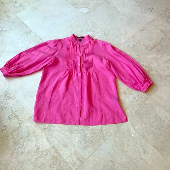 Ralph Lauren Chic Linen Barbie Pink Tunic sz L - Picture 5 of 5